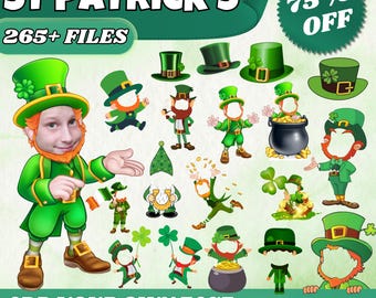 65+ St. Patricks Add Your Own Face PNG Bundle, DIY Leprechaun Yourself, Funny St. Paddy’s Face Cutout, St. Patrick’s Craft for Kids & Adults