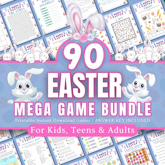 Easter MEGA Games Bundle | 260+ Printable Easter Party Games | Fun Family and Kids Activities | Easter Trivia, Scavenger Hunt, Bingo & More