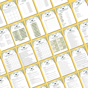 May include: A selection of printable Bible games on cream paper. The games include trivia, charades, and other activities. Each sheet has the words "Bible Game" at the top, with various game titles below. The layout is designed for educational or recreational use.