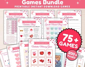Valentine’s Day & Galentine’s Printable Games Bundle | Fun Games for Kids And Adults | Party Activities, Emoji Quizzes, Trivia And More