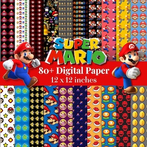 Mario Inspired Digital Paper 12x12 – 80+ Seamless Video Game Patterns, Scrapbook Paper, Coins, Mushrooms & Stars, Birthday Party Backgrounds