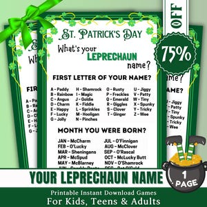 What&#39;s Your Leprechaun name St Patricks Day Games, Leprechaun name tag game, Leprechaun name board sign, Lucky Shamrock Game | Printable PDF