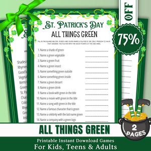 All Things Green St. Patrick&#39;s Day Game | Fun Irish Trivia & Word Challenge | St. Paddy&#39;s Party Game | Kids and Adults Printable Activity
