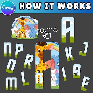 Plantilla editable de alfabeto con marco de Canva / Rellena tu propia fuente PNG / Letras de sublimación para camisetas de niños y mujeres / Descarga digital