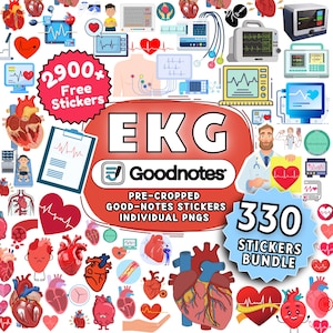 330 EKG & Heart Anatomy Stickers for Goodnotes | Pre-Cropped Digital Medical PNGs + 2900 Bonus Stickers for Planners | Study Notes Decor