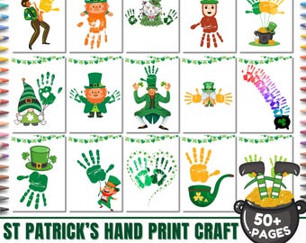 St. Patrick's Handprint | Footprint Craft Bundle, Leprechaun & Clover Handprint Art | Preschool Craft for Kids,  Printable St. Patrick’s Day
