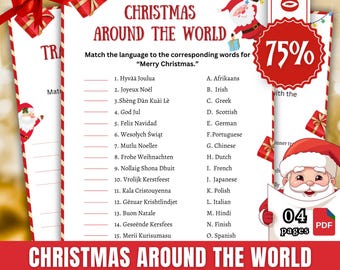 Gioco di Natale in giro per il mondo, gioco di Natale stampabile per bambini e adulti, gioco di Natale per famiglie e feste in ufficio, gioco di quiz di Natale