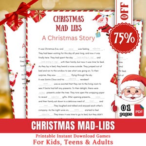 Christmas Mad Libs, Weihnachtsgeschichten-Ausfüllspiel, lustige festliche Aktivität für Kinder, Jugendliche und Erwachsene, druckbares Weihnachtsspiel-PDF