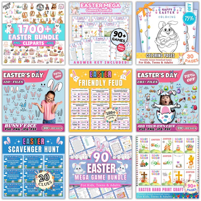 Easter Mega Bundle | 90+ Printable Games | Activities | Scavenger Hunt ...