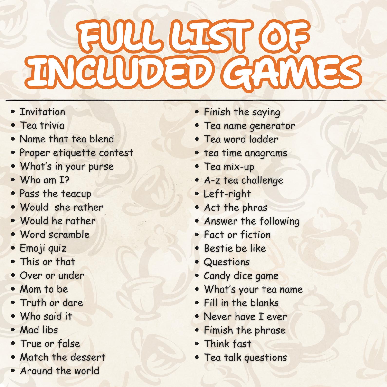 Creative Tea Riddle Tea Party Games Super Bundle | 40+ Printable Activities for Bridal ...