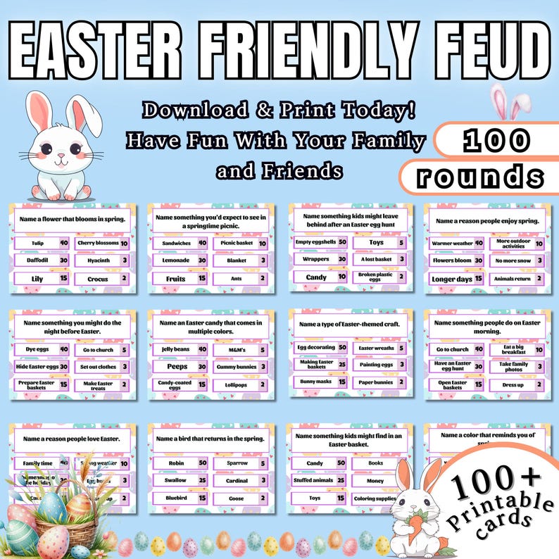 Easter Family Feud Game | Fun Easter Trivia for Kids & Adults | Printable Easter Party Game | Holiday Game Night | Easter Team Challenge image 1