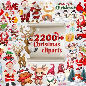 2200+ Weihnachten Clipart Bundle, niedliche Santa Clipart, Rentier, Schneemann, Elf, Winterurlaub Clipart, PNG Festlich, Weihnachten PNGs, kommerzielle Nutzung