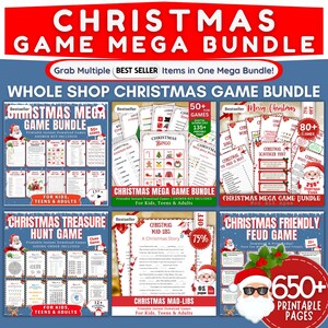 Puede incluir: Un paquete de juegos de Navidad con más de 650 páginas imprimibles. El paquete incluye juegos como Bingo de Navidad, Mad Libs de Navidad, Búsqueda del tesoro de Navidad y Feudo amistoso de Navidad. Los juegos son perfectos para niños, adolescentes y adultos.