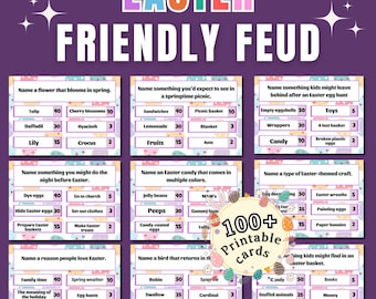 Easter Family Feud Game | 100+ Printable Cards | Fun Easter Trivia for Kids | Adults | A4 & US Letter | Scoreboard and Strike Cards Included