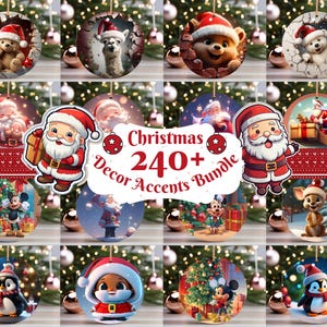 Plus de 240 décorations de Noël dessin animé, sublimation PNG, lot d'accents de décoration de Noël, décorations de Noël, téléchargement numérique Noël PNG