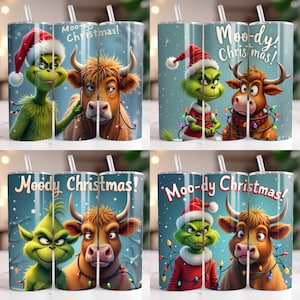 Stimmungsvolle Weihnachten Weihnachten Tumbler Wrap 4er Set, Sublimationsdesigns, 20 Unzen Skinny Tumbler Wrap, Weihnachten Green Guy Tumbler, Weihnachtsgeschenk