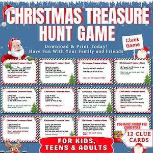 Weihnachtsschatzsuche Hinweise, Weihnachtsschnitzeljagd Karten, Schnitzeljagd Rätsel, Musikrätsel Weihnachtshinweise Spiel für Kinder & Erwachsene