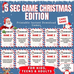Jeu de Noël en 5 secondes, activité de Noël pour enfants et adultes, fête de Noël amusante et jeu de bureau, jeu de Noël à imprimer, jeux de cartes de Noël