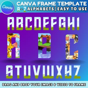 Editable Canva Doodle Alphabet & Numbers | Uppercase Frame Letters Template | Custom Fill Pattern | Canva Clipart Design Bundle