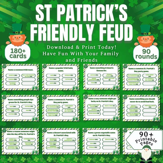 St. Patrick’s Day Family Feud Game, St. Patrick’s Day Trivia Feud, St. Paddy’s Day Party Game, St. Patty’s Day Feud, St. Patrick's Day Game