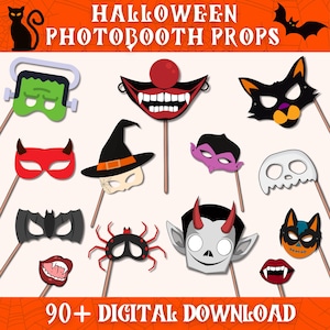 Halloween Photo Booth Props Pack | 90+ Printable Costume Masks & Party Decor | Funny Spooky Cutouts for Kids and Adults | Digital Download