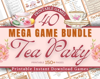 Tea Party Games Bundle | 40+ Fun Printable Activities for Bridal Shower, Baby Shower, Birthday, Mother's Day & Kids Party | Office Party Fun