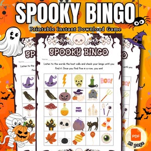 Halloween Bingo Spiel | Festliches Gruseliges Bingo für Kinder, Jugendliche & Erwachsene | Druckbare Halloween Spaß für Parties, Familie | Aktivitäten im Klassenzimmer