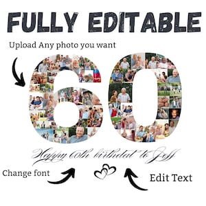 Personalized 60th Birthday Photo Collage | Custom Birthday Gift for Him, Her, Mom, Dad, Grandma & Grandpa | Family Keepsake | Canva Template