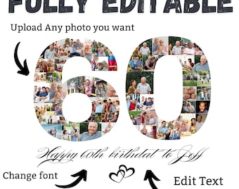 Personalized 60th Birthday Photo Collage | Custom Birthday Gift for Him, Her, Mom, Dad, Grandma & Grandpa | Family Keepsake | Canva Template