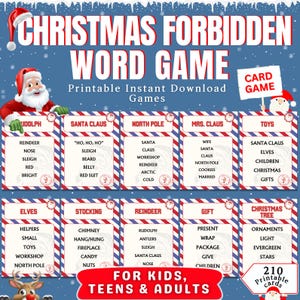 Jeu de mots interdit de Noël, Mots tabous, Noël à imprimer, jeu pour enfants et adultes, 200+ cartes tabous, activité de Noël pour la famille et le bureau