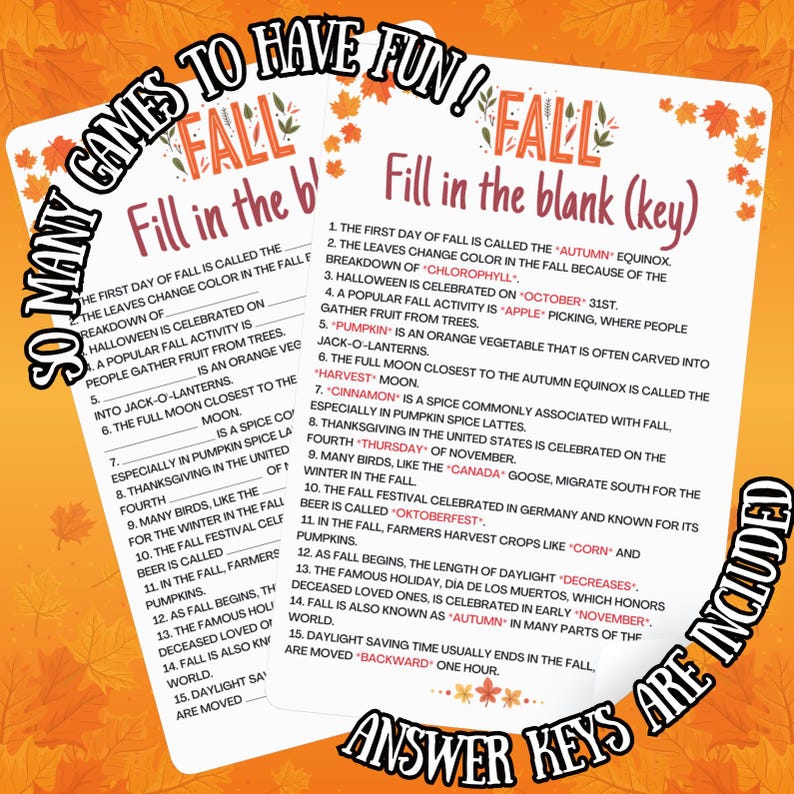 Fall Mega Game Bundle, 60+ Fall Activities for Kids, Teens & Adults ...