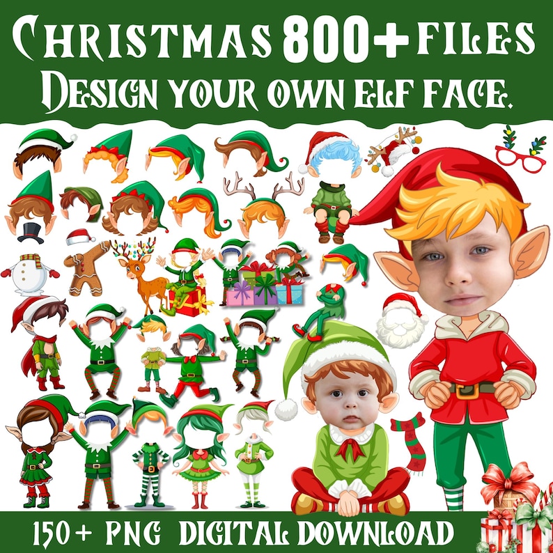 Elf Elements 150+ Christmas Add Your Own Photo PNG Bundle, DIY Elf Yourself, Xmas ...