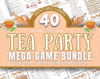 Tea Party Games Super Bundle | 40+ Printable Activities for Bridal Shower Garden Party Ladies Tea Office Events | Trivia Riddles Icebreakers