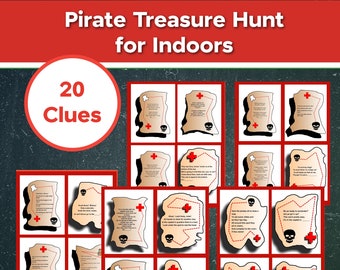 Pirate Treasure Hunt for Indoors, 20 Clues, Instant Download Printable