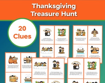 Thanksgiving Treasure Hunt, 20 Clues, Instant Download Printable