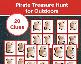 Pirate Treasure Hunt for Outdoors, 20 Clues, Instant Download Printable