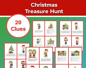 Christmas Treasure Hunt, 20 Clues, Instant Download Printable