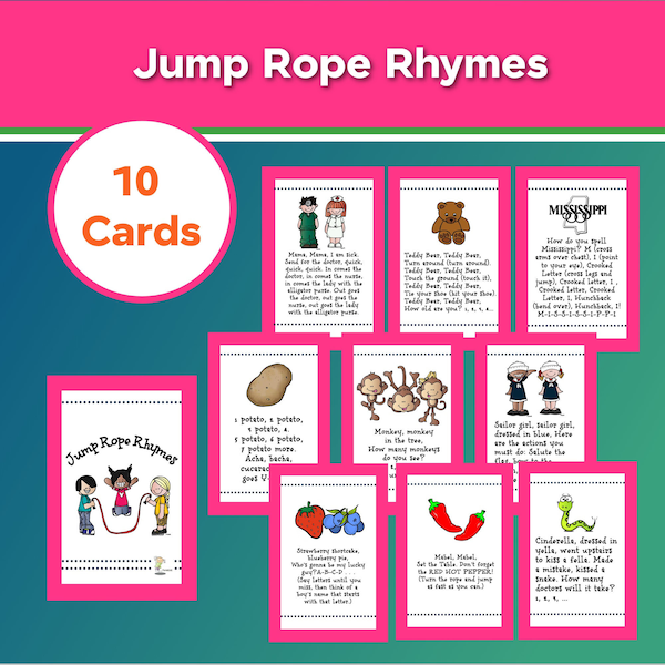 10 Jump Rope Rhyme Cards, Printable Instant Download!