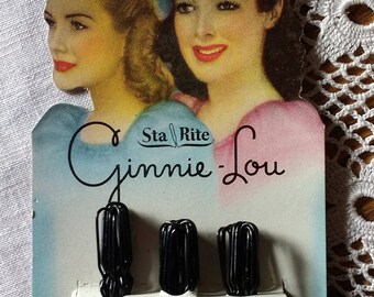 1940s Ginnie Lou Sta Rite Fine Quality Hair Pins size 1 3/4 inch invisible No.210 Made in USA By Sta Rite Ginnie Lou New Old Stock