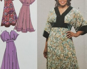 Womens Kimono Sleeve Dress Pattern Simplicity 4050 Womens Size 26W-32W EUR 52-58 Khaliah Ali Collection Kimono Style with two lengths