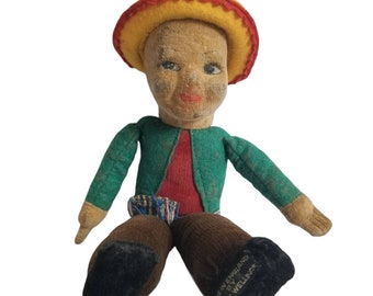 Vintage Norah Welling Doll 1930s Boy with Mexican Sombrero 9" Fabric Doll