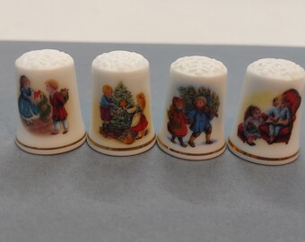 Vintage Avon Porcelain Christmas Thimbles Set Dated 1981 to 1984