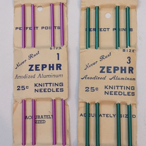 Vintage ZEPHR knitting needles Size 1 Size 3 original package