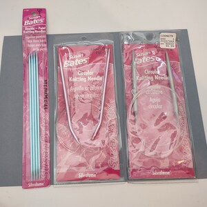 Susan Bates Silvalume Knitting Needles Lot Size 15 circular 36 Size 7 circular 29 Size 3 Double point image 1