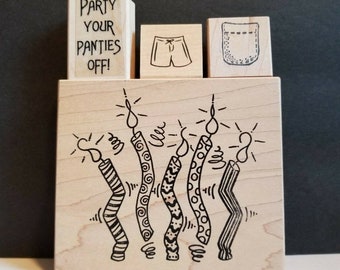Rubber Stamps Lot Party Your Pant Off Candles Pocket Shorts Toomuchfun Denami