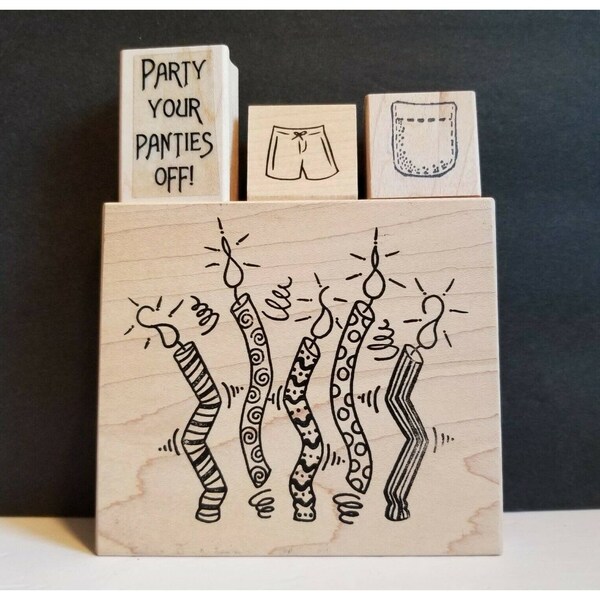 Rubber Stamps Lot Party Your Pant Off Candles Pocket Shorts Toomuchfun Denami