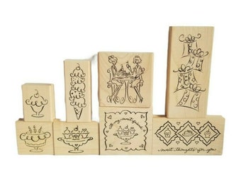 DENAMI Design Rubber STAMPS Lot 8pc NEW Sweets Treats Coffee Birthday Stamp