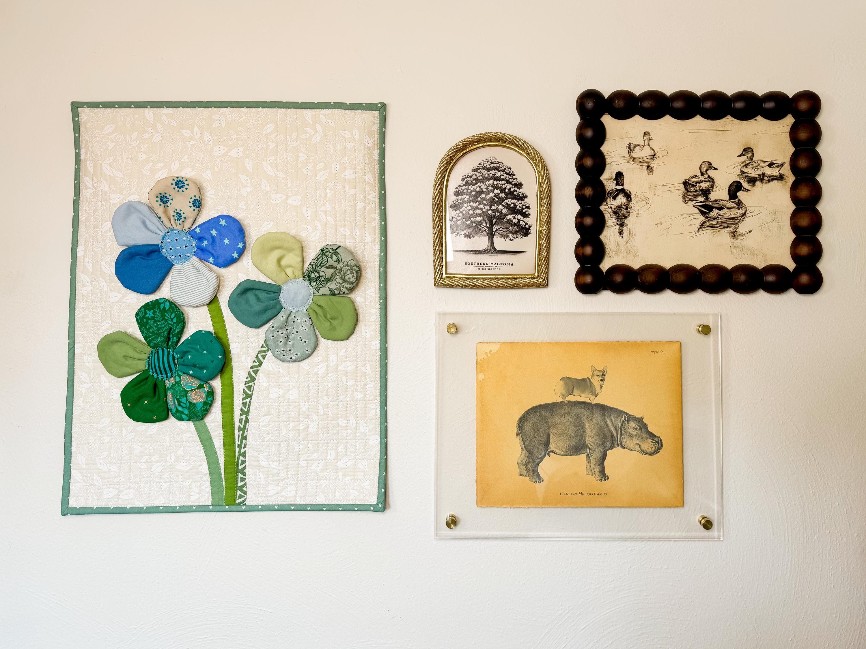 Handmade Floral Quilted Wall Hanging: 3D Scrappy Quilt Art - Etsy