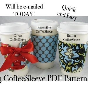 CoffeeSleeve Instant Download PDF Pattern 3 Styles aGreenSleeve, Eco-Friendly Coffee Sleeve, Coffee Cozy, Coffee Coat, Cup Cozy image 5