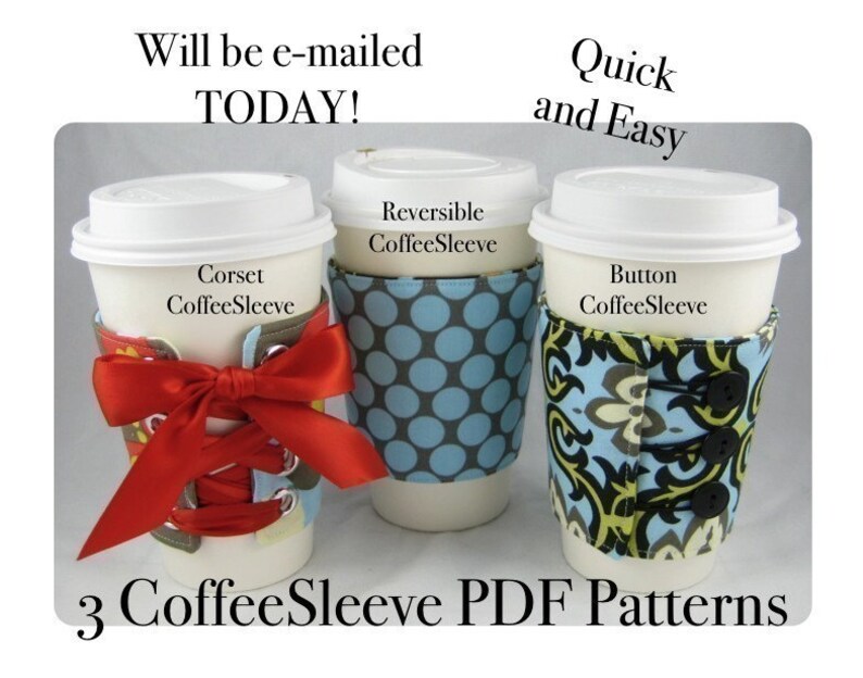 CoffeeSleeve Instant Download PDF Pattern 3 Styles aGreenSleeve, Eco-Friendly Coffee Sleeve, Coffee Cozy, Coffee Coat, Cup Cozy image 5